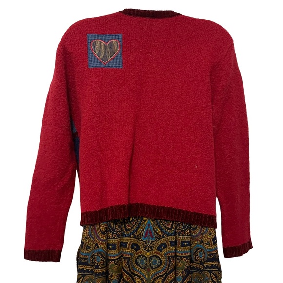 Koret City Blues Women's Sz Large Christmas Sweater Button Front Red Patchworks - Picture 7 of 12